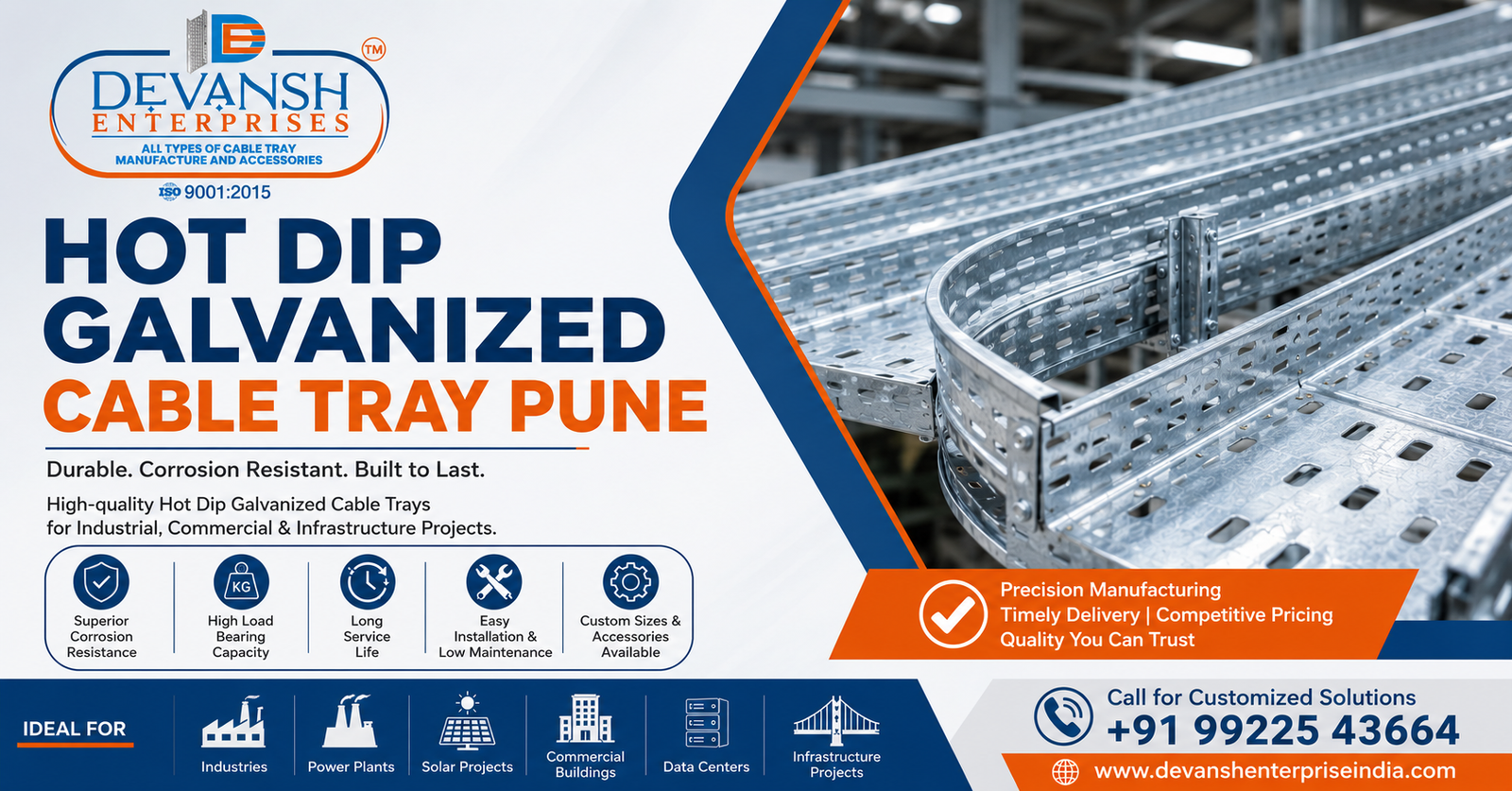 Hot Dip Galvanized Cable Tray manufactured by Devansh Enterprise in Pune for industrial, commercial and infrastructure cable management applications.