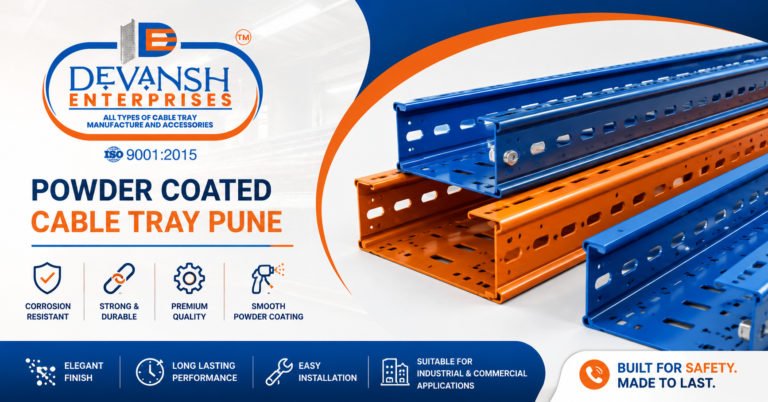 Premium Powder Coated Cable Tray manufactured by Devansh Enterprise in Pune for industrial and commercial cable management applications.